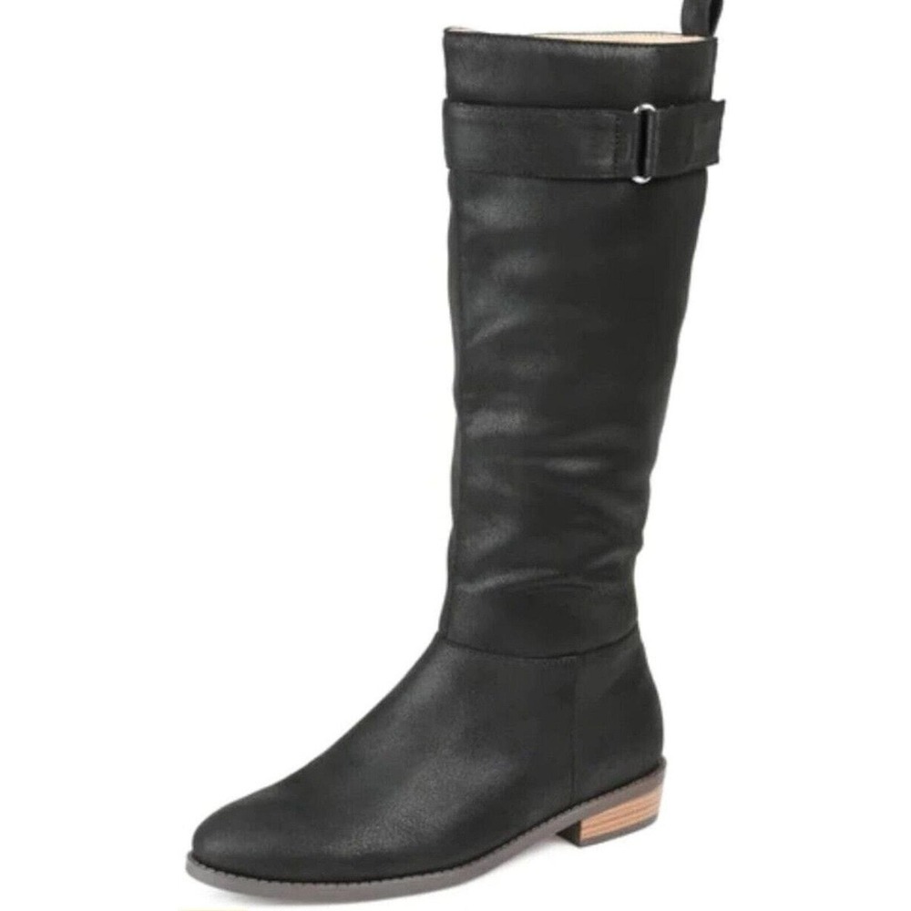 Journee Collection Lelanni Black Vegan Leather Wide Calf Boots 6.5 Block Heel